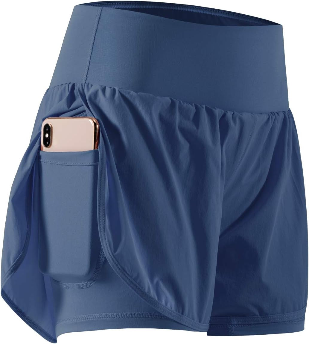Unleash Your Potential with CADMUS Women's 2-in-1 Athletic Workout Shorts - Gym-Ready with Handy Phone Pockets!
