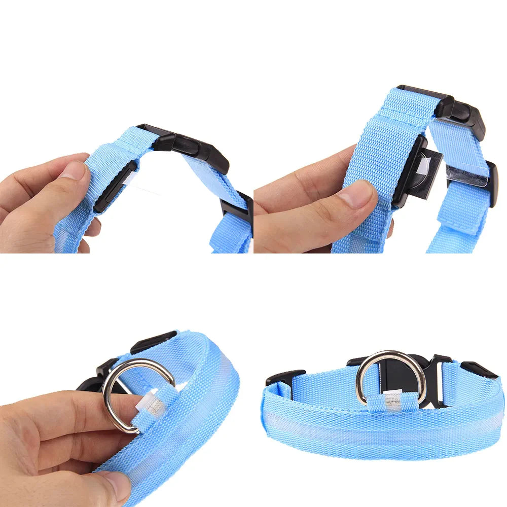 Glow-in-the-Dark LED Adjustable Dog Collar - Waterproof & Safety Flashing Light for Pets