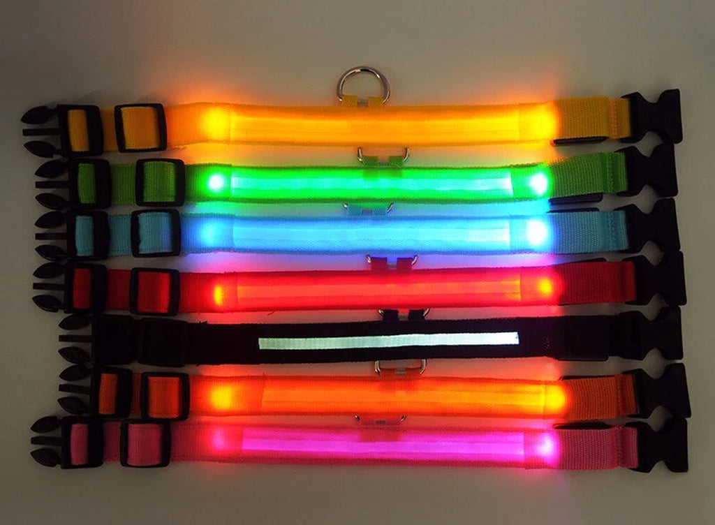 Glow-in-the-Dark LED Adjustable Dog Collar - Waterproof & Safety Flashing Light for Pets