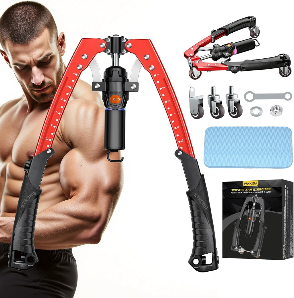 Ultimate 3-in-1 Adjustable Twister Arm Trainer – Hydraulic Resistance Workout Equipment for Full Body Fitness, Includes Ab Roller Wheels and Comfort Knee Pad