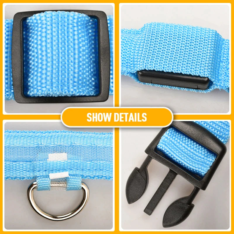 Glow-in-the-Dark LED Adjustable Dog Collar - Waterproof & Safety Flashing Light for Pets
