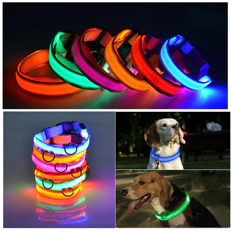 Glow-in-the-Dark LED Adjustable Dog Collar - Waterproof & Safety Flashing Light for Pets