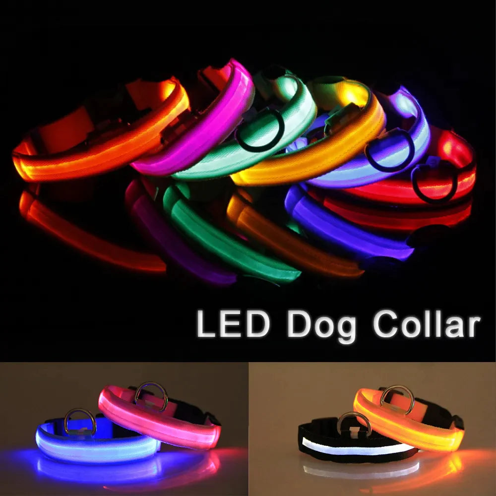 Glow-in-the-Dark LED Adjustable Dog Collar - Waterproof & Safety Flashing Light for Pets