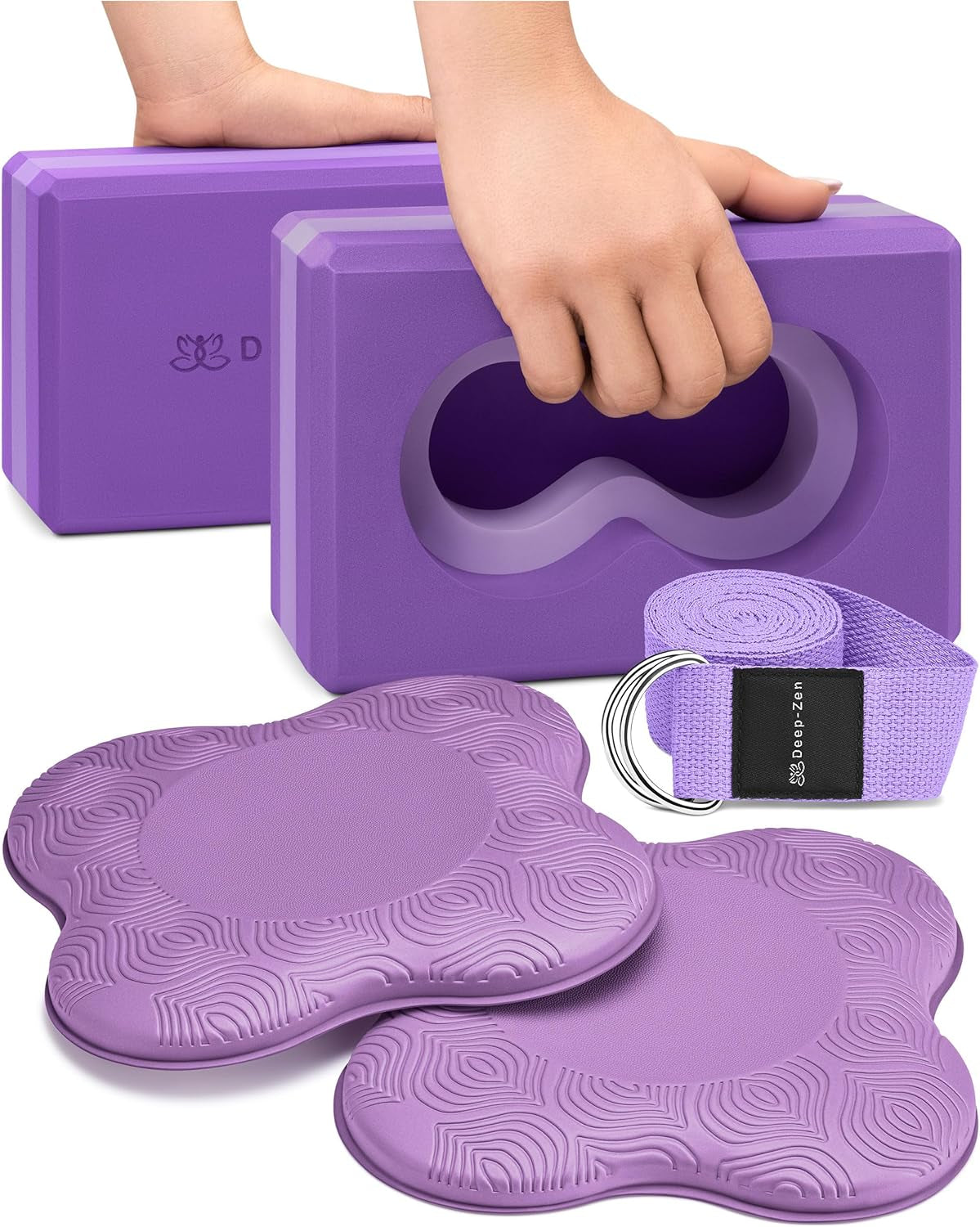 Transform Your Yoga Practice: Deep-Zen® 2-Pack Yoga Blocks Set with Wrist Support, Knee Pads, and Strap for Ultimate Comfort and Stability