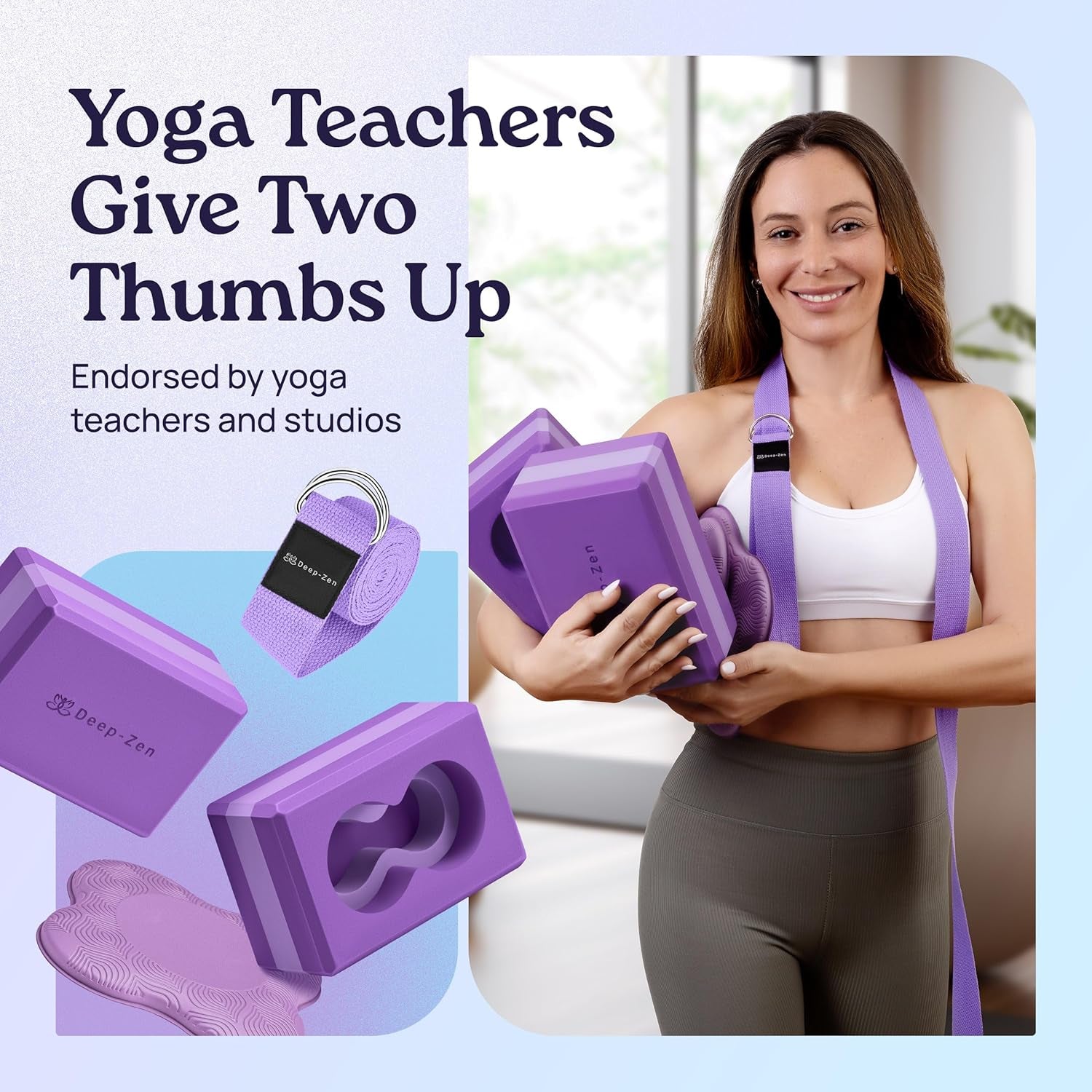 Transform Your Yoga Practice: Deep-Zen® 2-Pack Yoga Blocks Set with Wrist Support, Knee Pads, and Strap for Ultimate Comfort and Stability