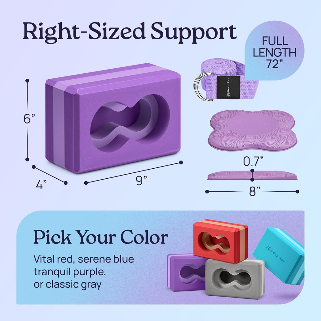 Transform Your Yoga Practice: Deep-Zen® 2-Pack Yoga Blocks Set with Wrist Support, Knee Pads, and Strap for Ultimate Comfort and Stability
