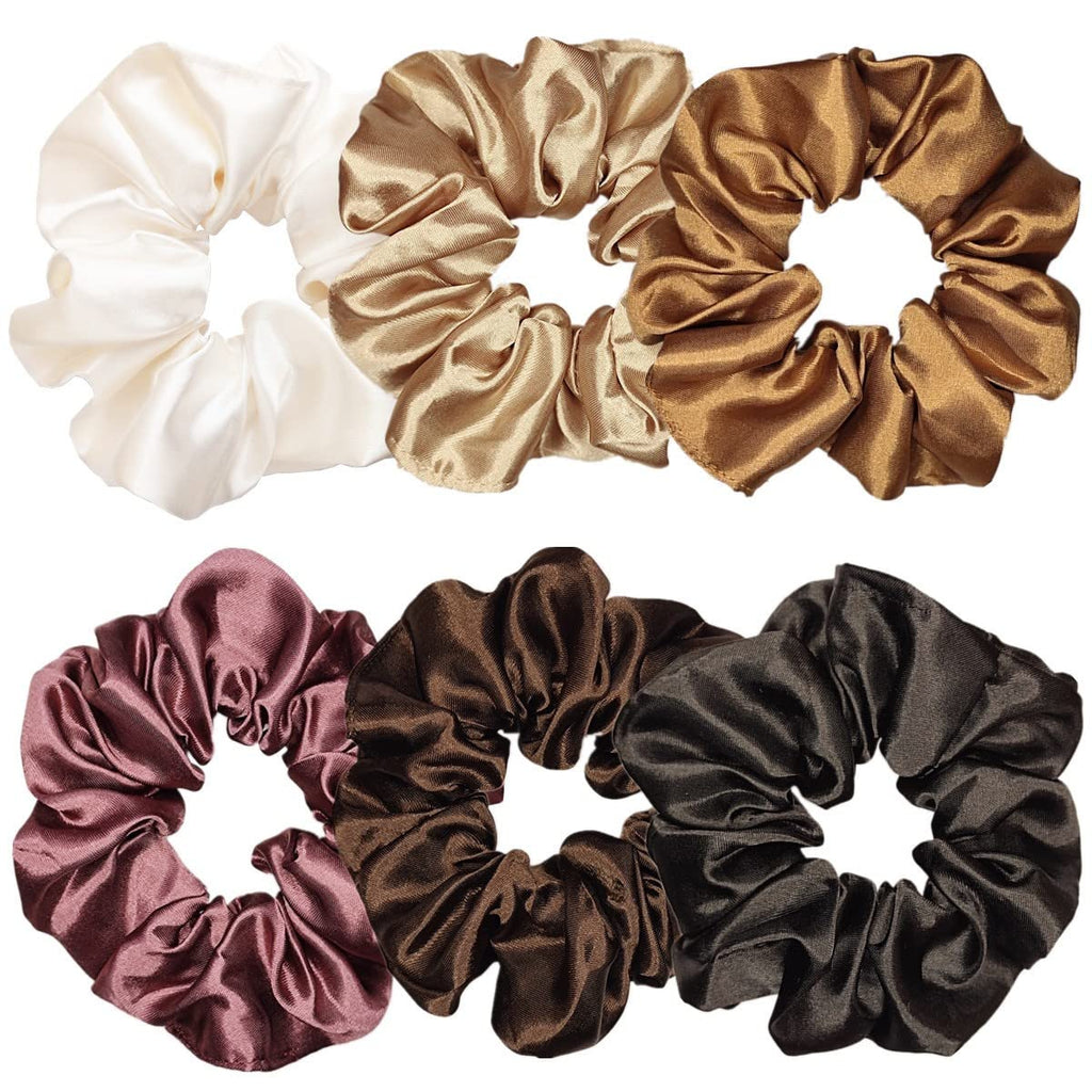 Indulge in Style with Luxurious 6 Pcs Satin Silk Hair Scrunchies - Soft, Stylish Hair Ties in Assorted Purple Shades for Women & Girls