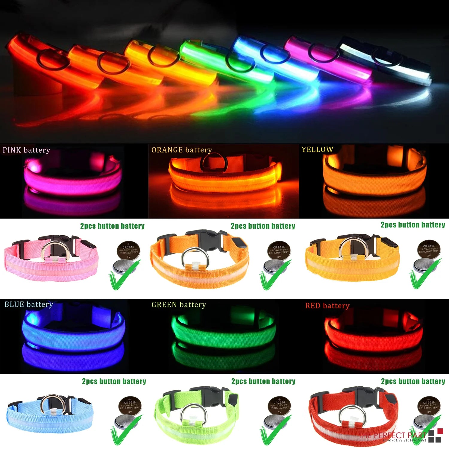 Glow-in-the-Dark LED Adjustable Dog Collar - Waterproof & Safety Flashing Light for Pets