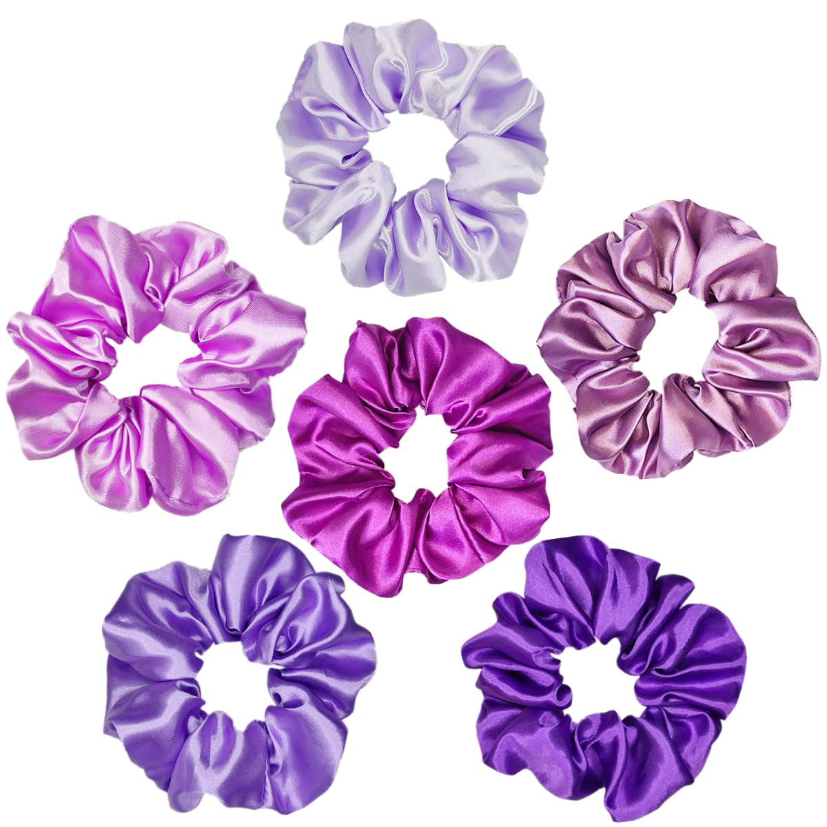 Indulge in Style with Luxurious 6 Pcs Satin Silk Hair Scrunchies - Soft, Stylish Hair Ties in Assorted Purple Shades for Women & Girls