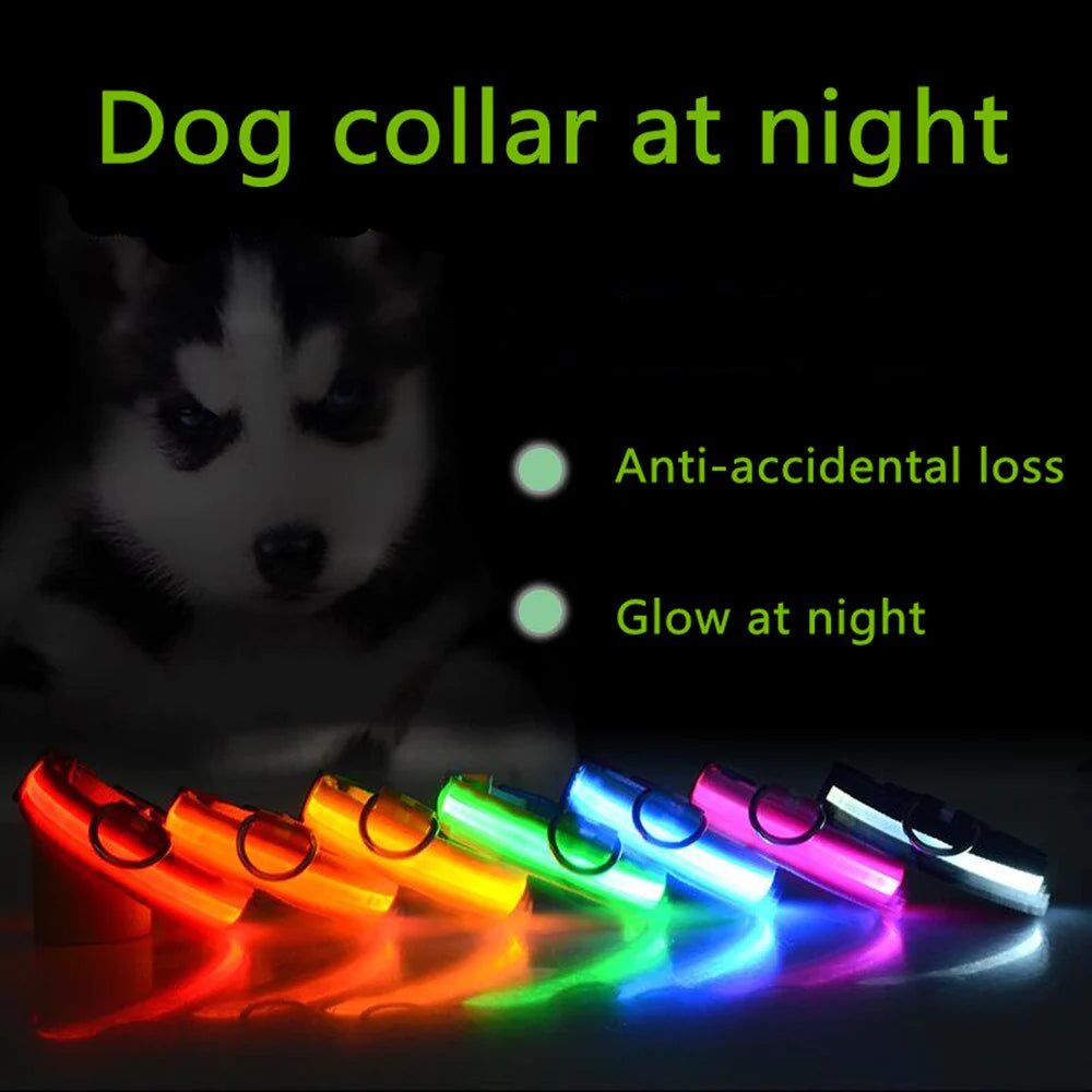 Glow-in-the-Dark LED Adjustable Dog Collar - Waterproof & Safety Flashing Light for Pets