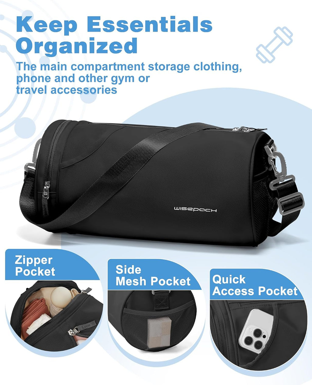 Chic Waterproof Mini Duffle Bag for Women - Ideal Small Gym Bag with Wet Pocket for Dance, Swimming, Yoga & Travel - Sleek Black Design