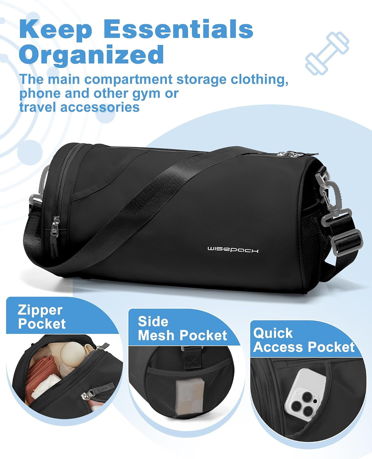 Chic Waterproof Mini Duffle Bag for Women - Ideal Small Gym Bag with Wet Pocket for Dance, Swimming, Yoga & Travel - Sleek Black Design