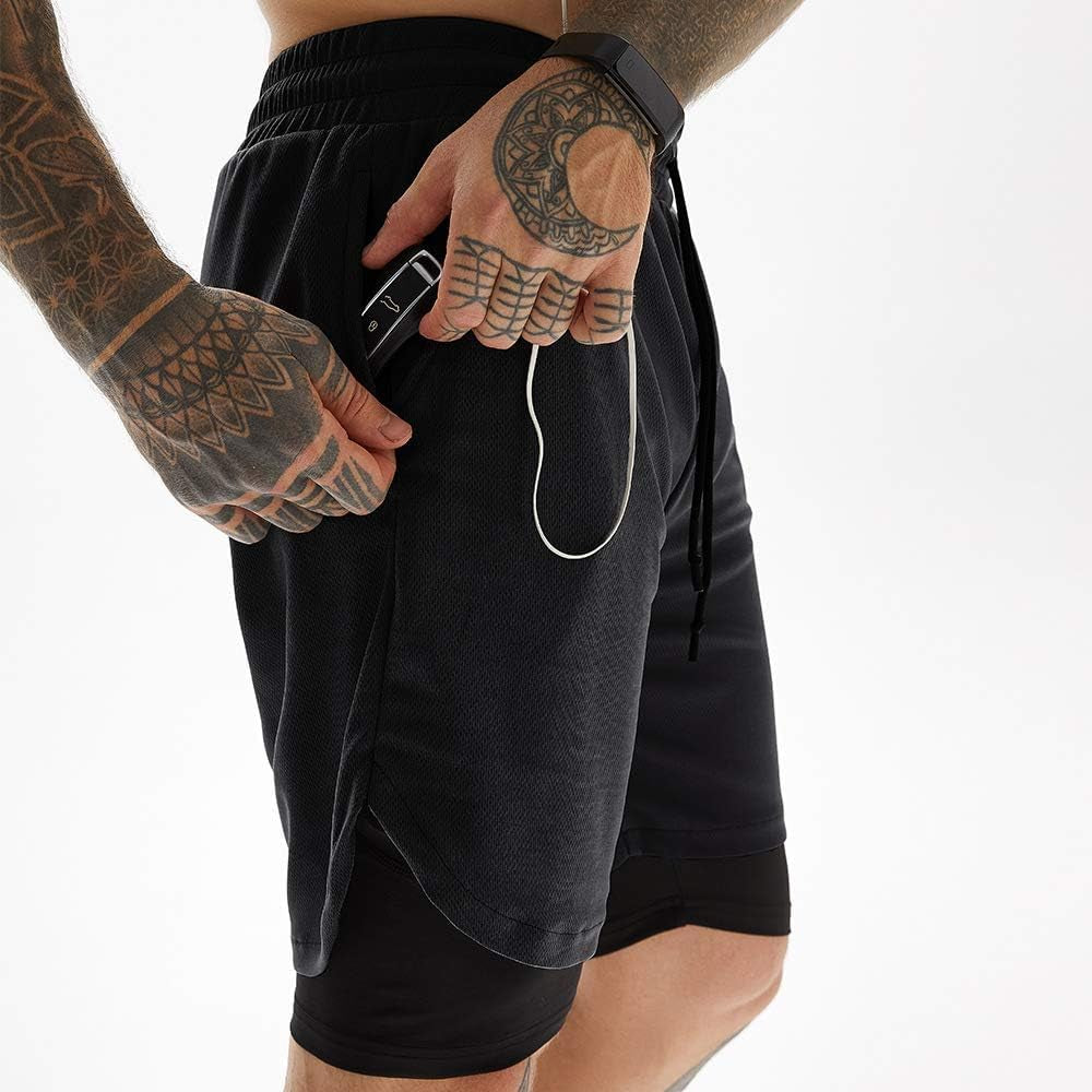 Elevate Your Workout with JWJ Men's 2-in-1 Lightweight 7-Inch Running Shorts Featuring Compression Liner - Ideal for Gym and Outdoor Adventures