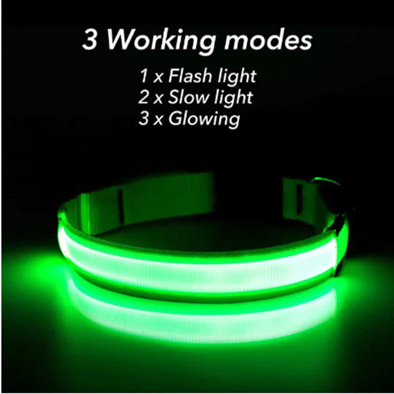 Glow-in-the-Dark LED Adjustable Dog Collar - Waterproof & Safety Flashing Light for Pets
