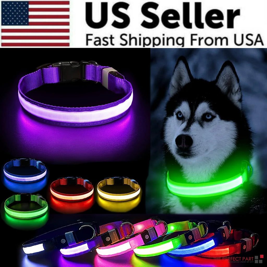 Glow-in-the-Dark LED Adjustable Dog Collar - Waterproof & Safety Flashing Light for Pets