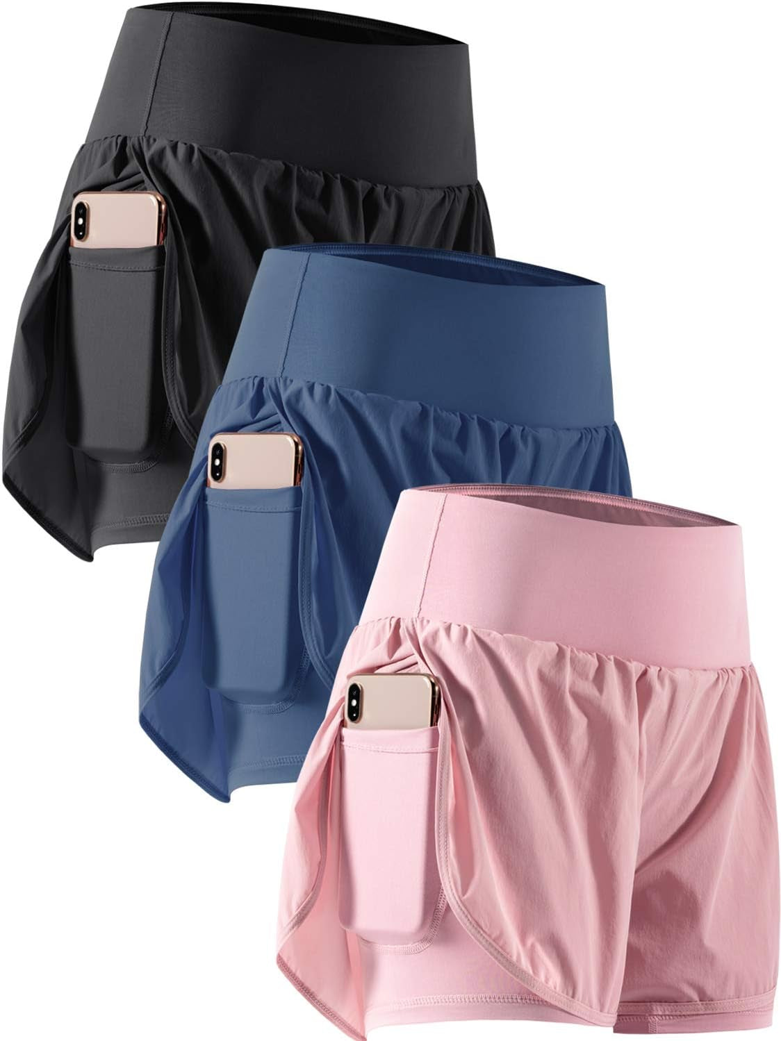 Unleash Your Potential with CADMUS Women's 2-in-1 Athletic Workout Shorts - Gym-Ready with Handy Phone Pockets!