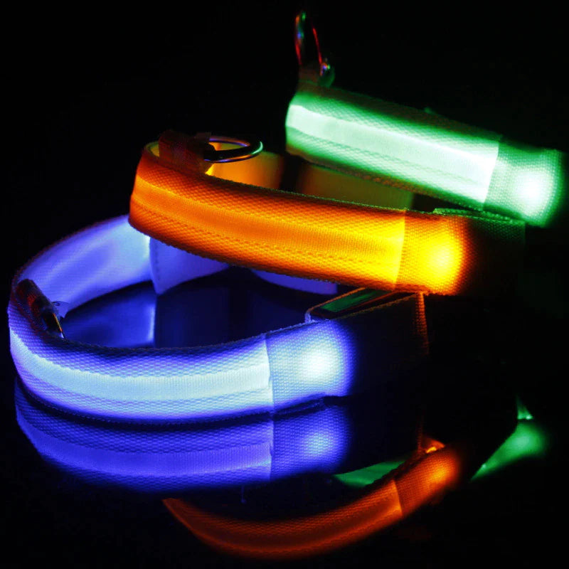 Glow-in-the-Dark LED Adjustable Dog Collar - Waterproof & Safety Flashing Light for Pets