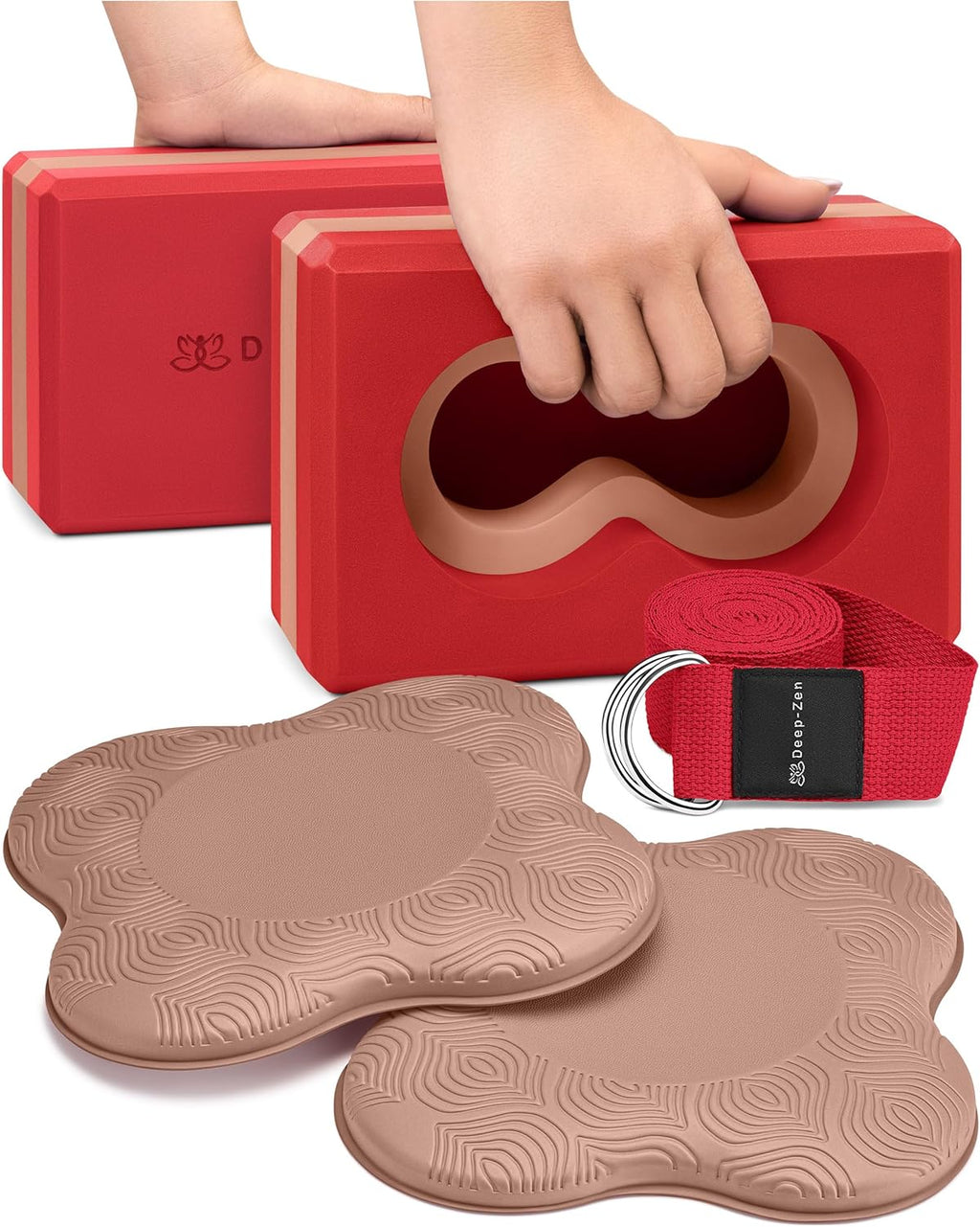 Transform Your Yoga Practice: Deep-Zen® 2-Pack Yoga Blocks Set with Wrist Support, Knee Pads, and Strap for Ultimate Comfort and Stability