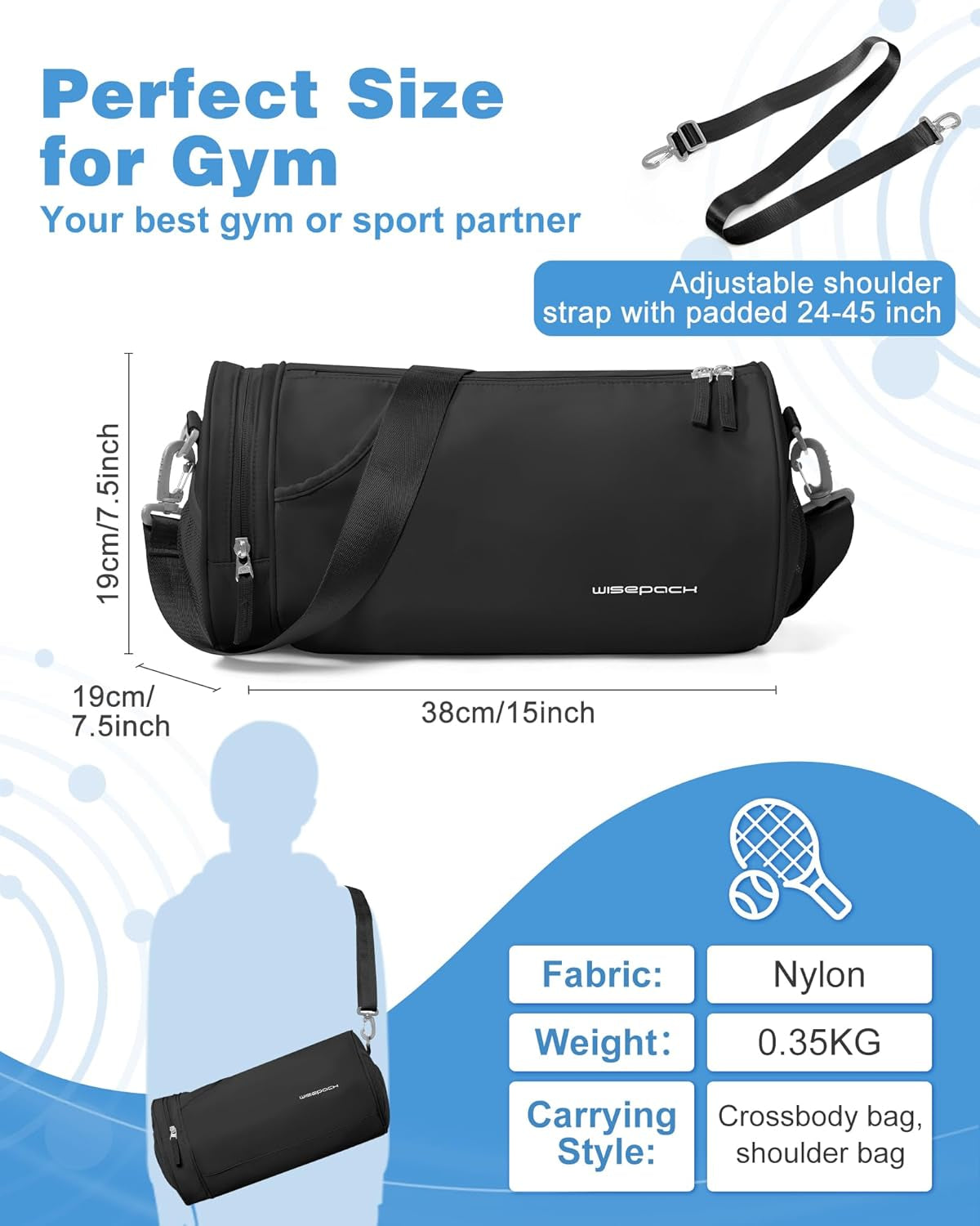 Chic Waterproof Mini Duffle Bag for Women - Ideal Small Gym Bag with Wet Pocket for Dance, Swimming, Yoga & Travel - Sleek Black Design