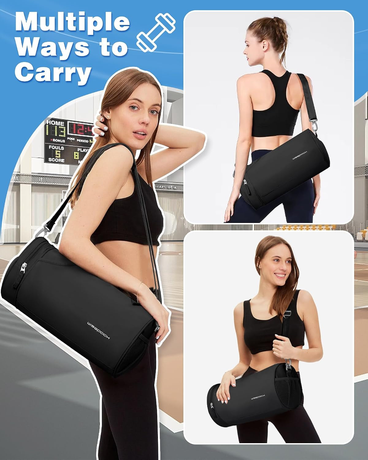 Chic Waterproof Mini Duffle Bag for Women - Ideal Small Gym Bag with Wet Pocket for Dance, Swimming, Yoga & Travel - Sleek Black Design