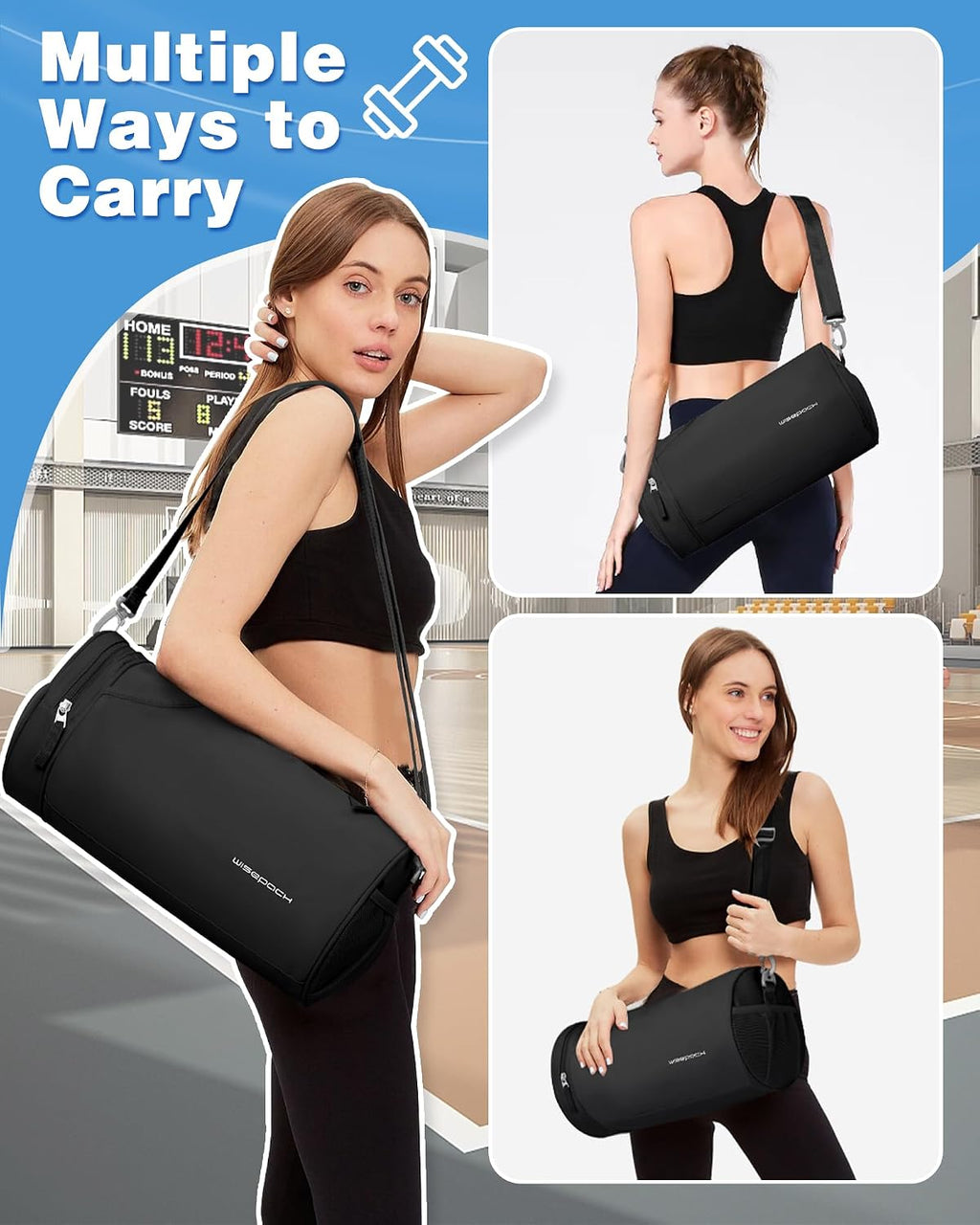 Chic Waterproof Mini Duffle Bag for Women - Ideal Small Gym Bag with Wet Pocket for Dance, Swimming, Yoga & Travel - Sleek Black Design