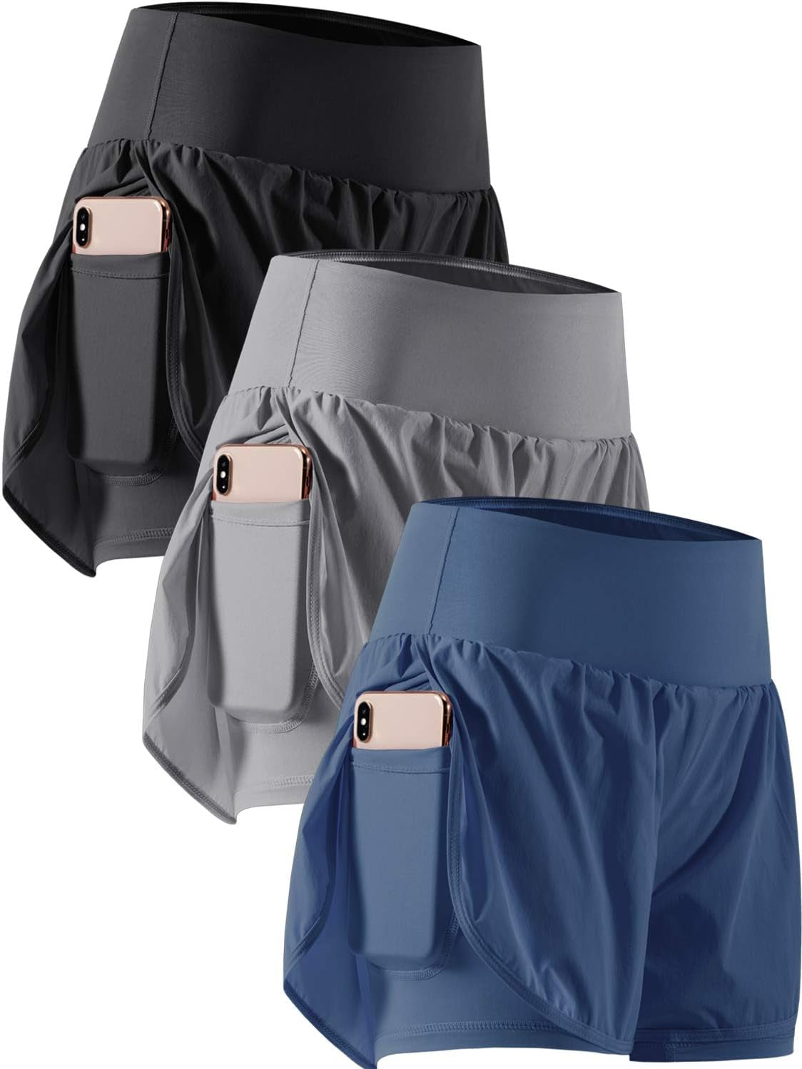 Unleash Your Potential with CADMUS Women's 2-in-1 Athletic Workout Shorts - Gym-Ready with Handy Phone Pockets!