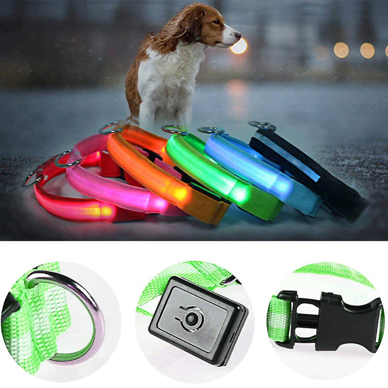 Glow-in-the-Dark LED Adjustable Dog Collar - Waterproof & Safety Flashing Light for Pets