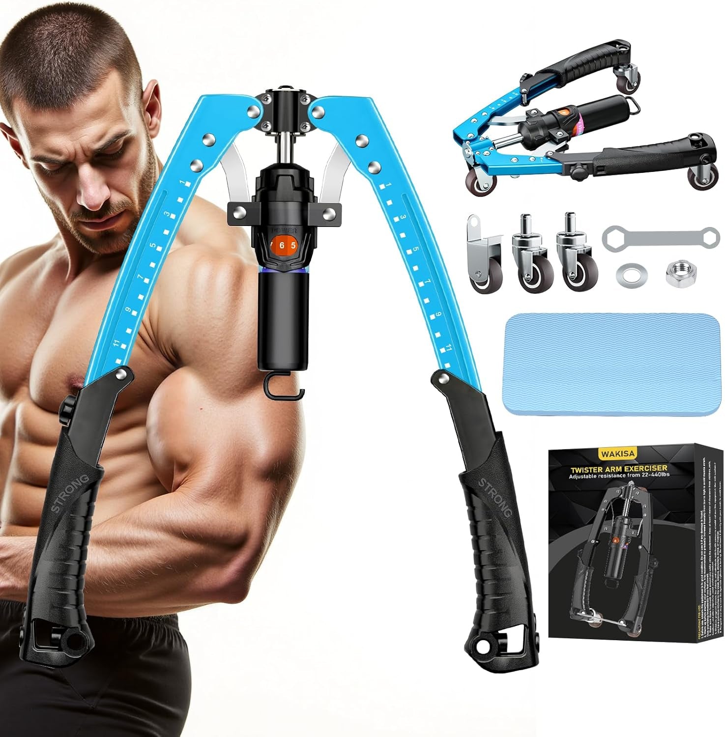 Ultimate 3-in-1 Adjustable Twister Arm Trainer – Hydraulic Resistance Workout Equipment for Full Body Fitness, Includes Ab Roller Wheels and Comfort Knee Pad