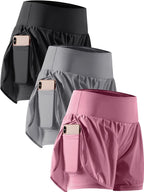 Unleash Your Potential with CADMUS Women's 2-in-1 Athletic Workout Shorts - Gym-Ready with Handy Phone Pockets!