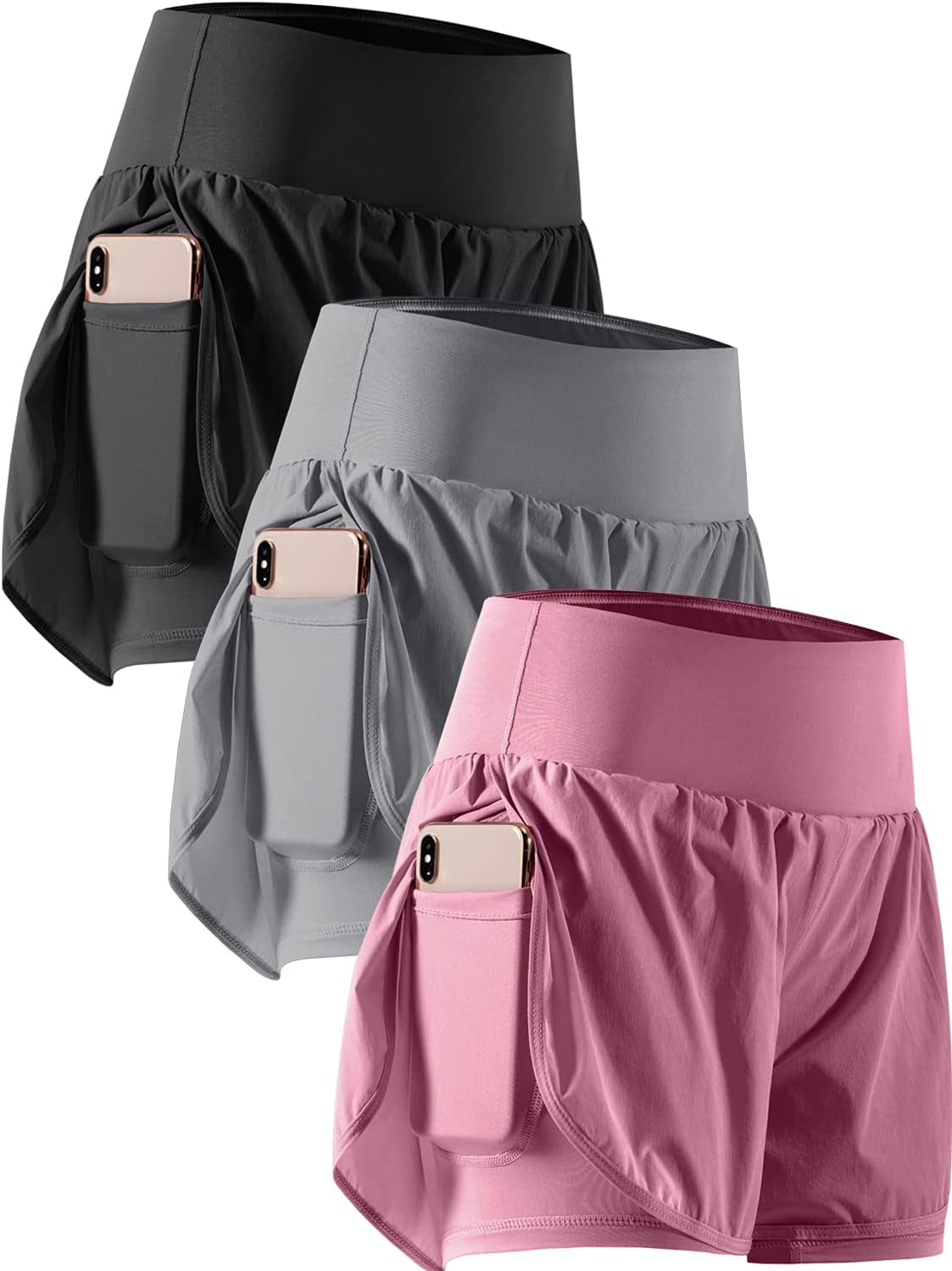 Unleash Your Potential with CADMUS Women's 2-in-1 Athletic Workout Shorts - Gym-Ready with Handy Phone Pockets!