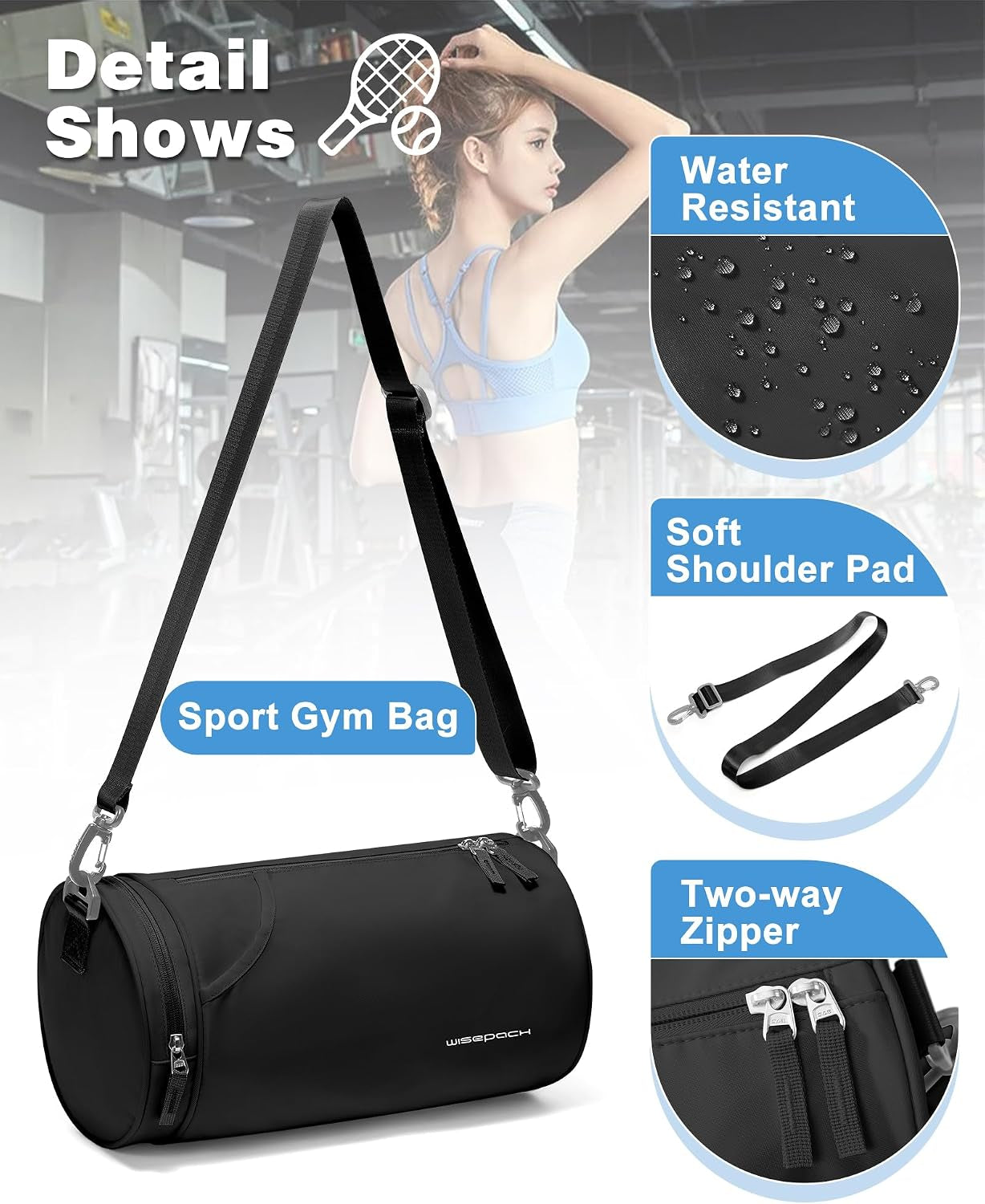 Chic Waterproof Mini Duffle Bag for Women - Ideal Small Gym Bag with Wet Pocket for Dance, Swimming, Yoga & Travel - Sleek Black Design