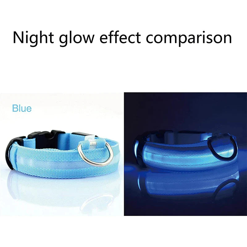 Glow-in-the-Dark LED Adjustable Dog Collar - Waterproof & Safety Flashing Light for Pets