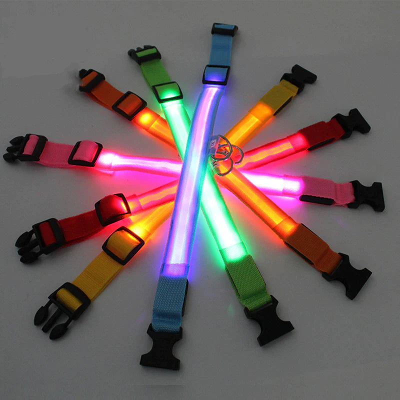 Glow-in-the-Dark LED Adjustable Dog Collar - Waterproof & Safety Flashing Light for Pets