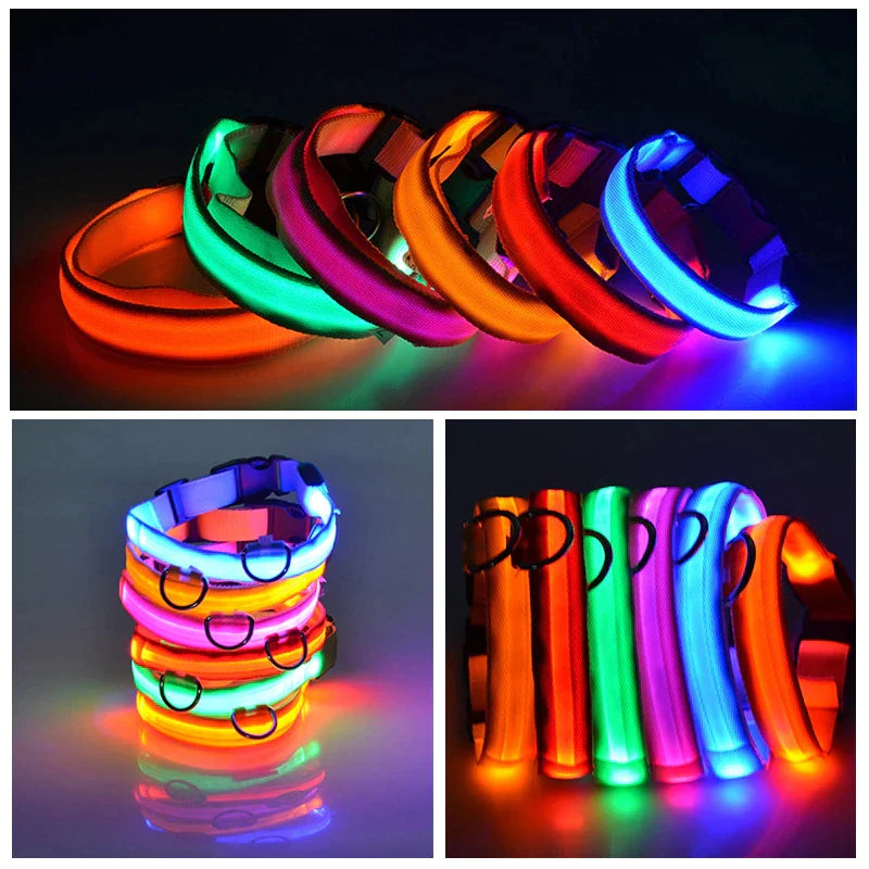 Glow-in-the-Dark LED Adjustable Dog Collar - Waterproof & Safety Flashing Light for Pets