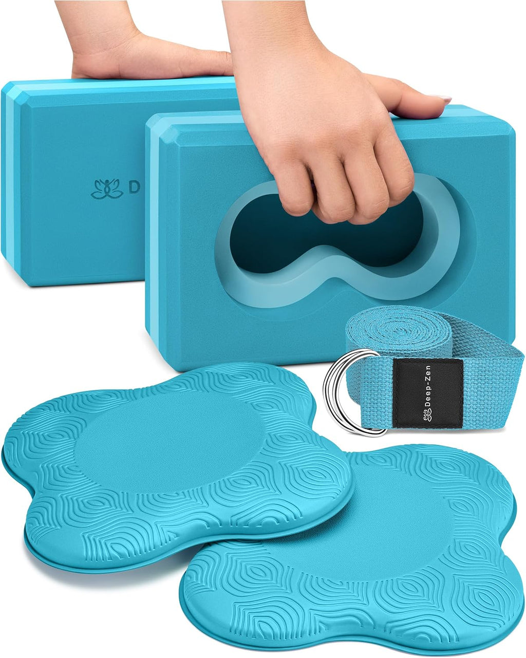 Transform Your Yoga Practice: Deep-Zen® 2-Pack Yoga Blocks Set with Wrist Support, Knee Pads, and Strap for Ultimate Comfort and Stability
