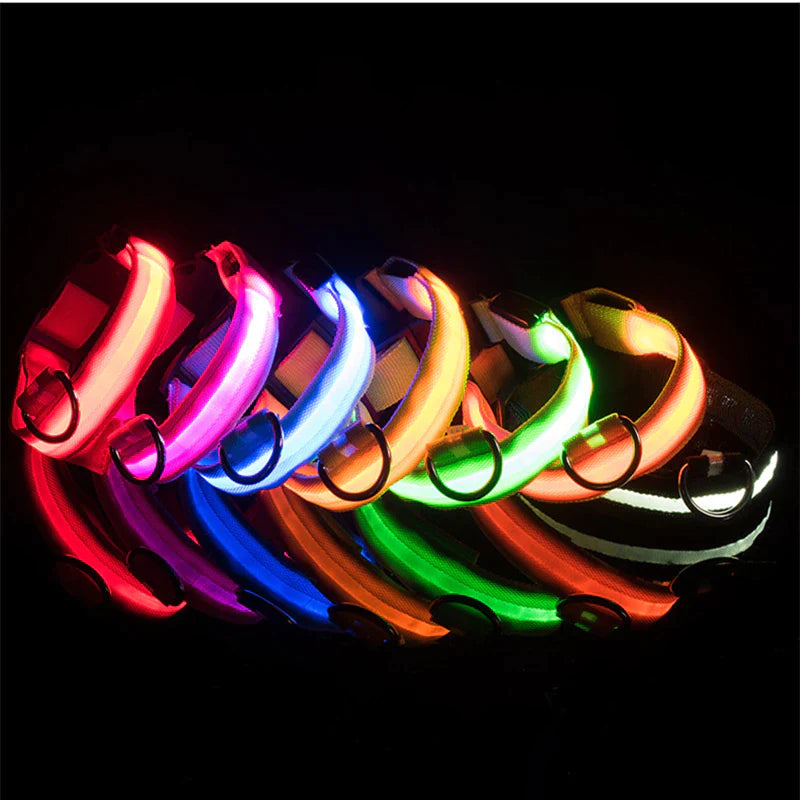 Glow-in-the-Dark LED Adjustable Dog Collar - Waterproof & Safety Flashing Light for Pets
