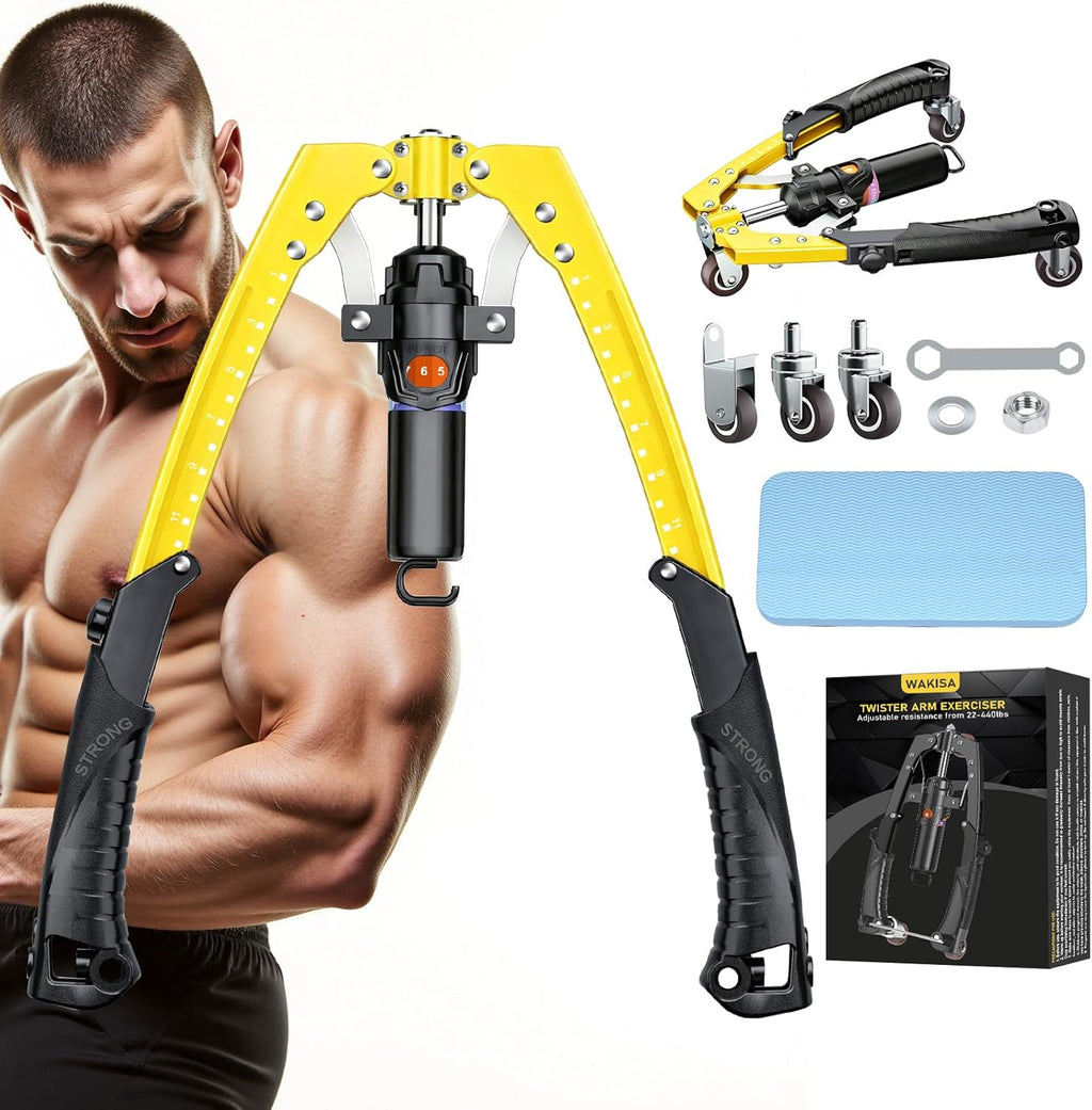 Ultimate 3-in-1 Adjustable Twister Arm Trainer – Hydraulic Resistance Workout Equipment for Full Body Fitness, Includes Ab Roller Wheels and Comfort Knee Pad
