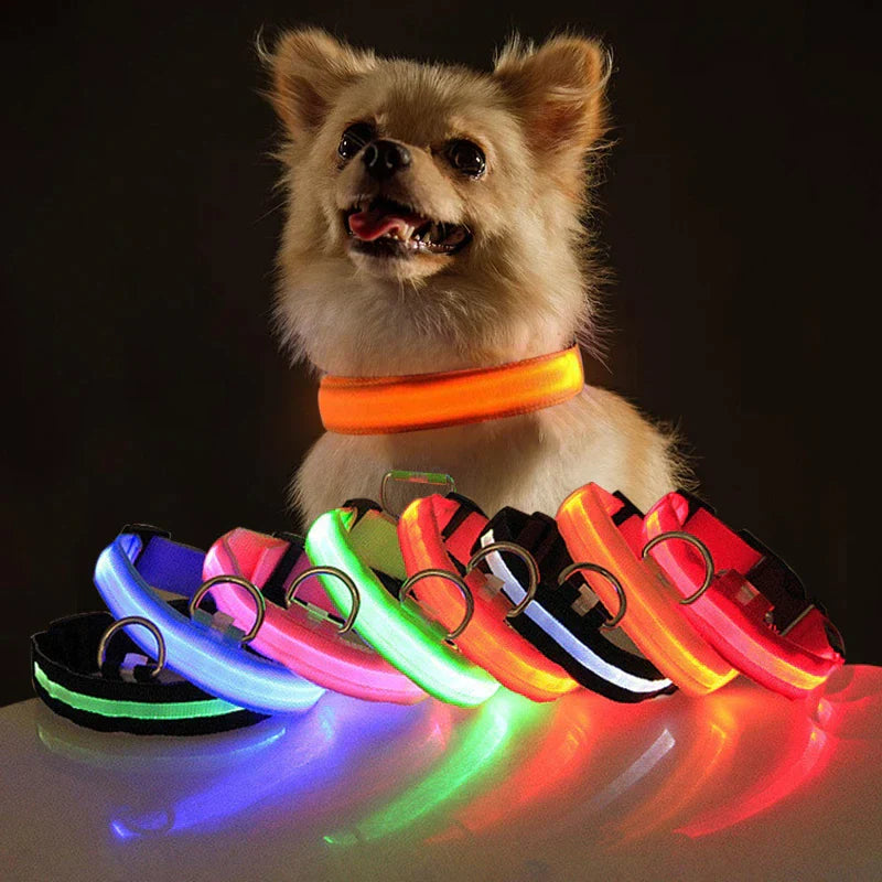 Glow-in-the-Dark LED Adjustable Dog Collar - Waterproof & Safety Flashing Light for Pets