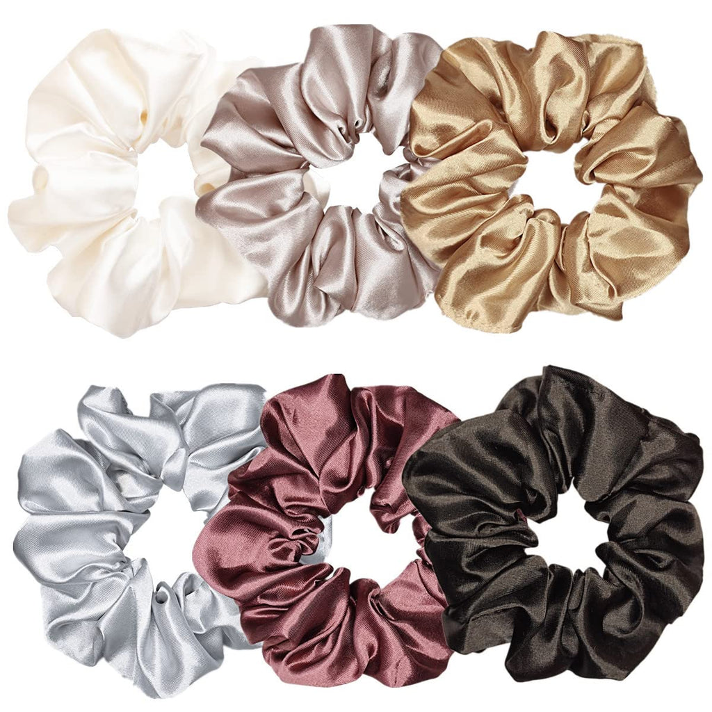 Indulge in Style with Luxurious 6 Pcs Satin Silk Hair Scrunchies - Soft, Stylish Hair Ties in Assorted Purple Shades for Women & Girls