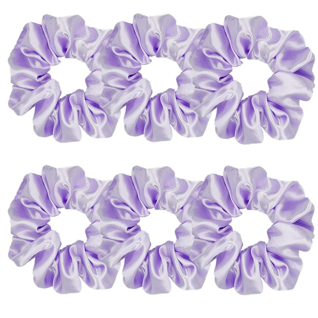 Indulge in Style with Luxurious 6 Pcs Satin Silk Hair Scrunchies - Soft, Stylish Hair Ties in Assorted Purple Shades for Women & Girls